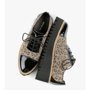 All Black Womens Leopard Print Leather Platform Oxfords By Anthropologie Sz: 6